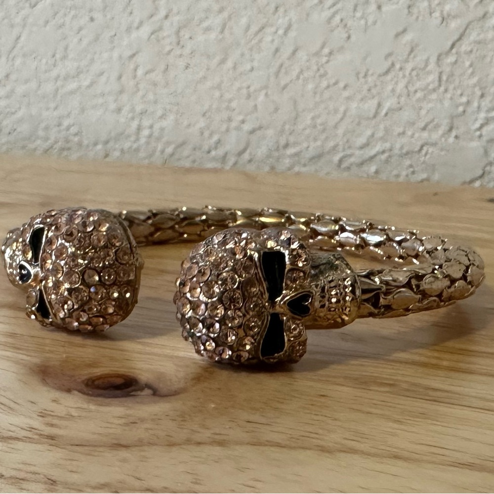 Gold Skull Bracelet With Pink Gems on Skulls - Picture 5 of 5